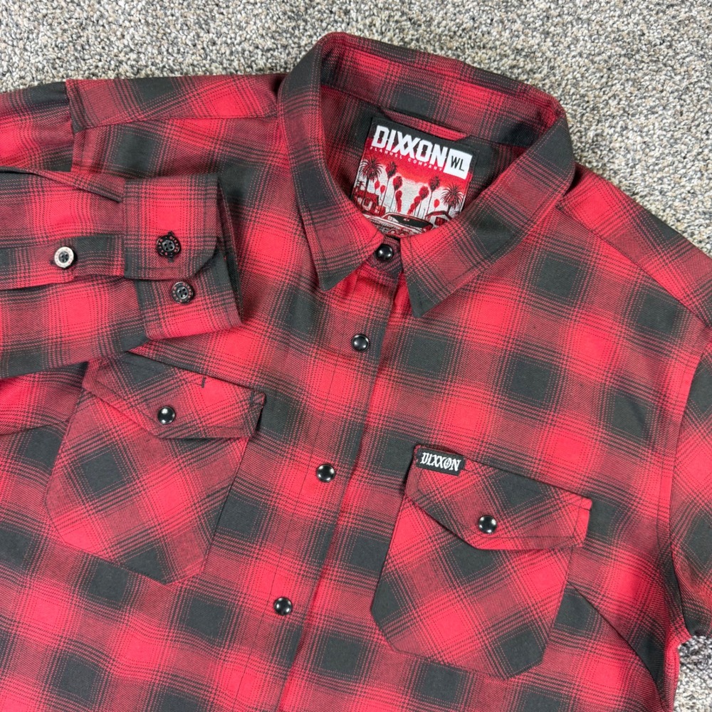 Dixxon Flannel Co Watts Red Black Plaid D-Tech Snap Front Shirt Womens Large